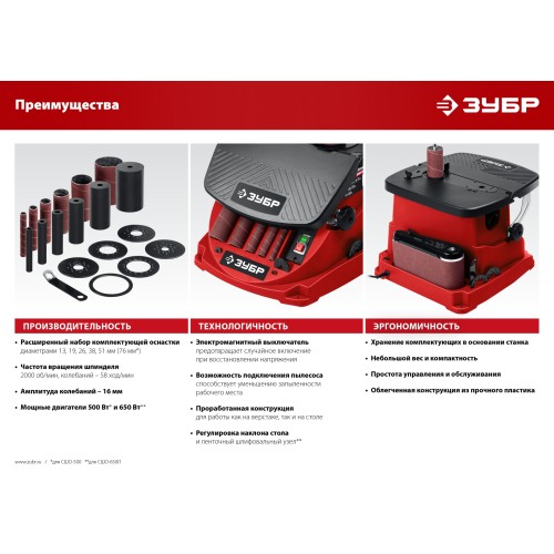 ЗУБР d 13, 19, 26, 38, 51, 76 x 115, 500 Вт, осцилляционный шпиндельный шлифовальный станок (СШО-500)