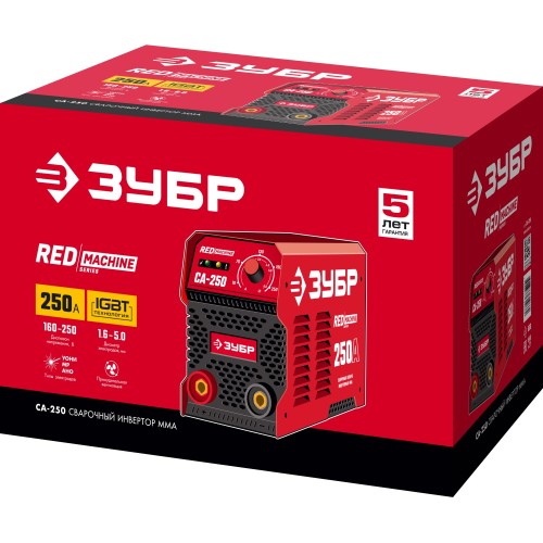 ЗУБР ММА, 250 А, RED MACHINE, сварочный аппарат инверторный, макс. электрод Ø 6.0 мм (СА-250)