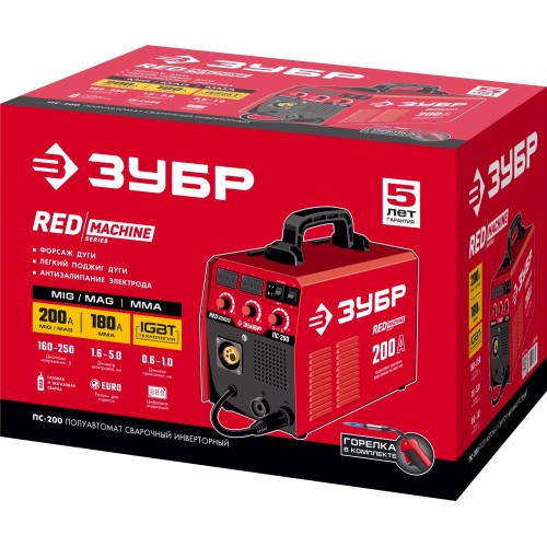 ЗУБР MIG-MAG / ММА, 200 А, RED MACHINE, сварочный полуавтомат инверторный (ПС-200)