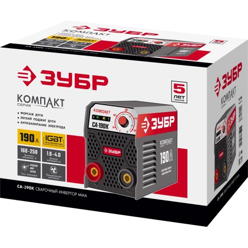 ЗУБР ММА, 190 А, КОМПАКТ, сварочный аппарат инверторный, макс. электрод Ø 4.0 мм (СА-190К)