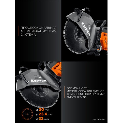 KRAFTOOL 4800 Вт, 400 мм, диск в комплекте, бензорез по бетону (бетонорез) (K970-16 H)