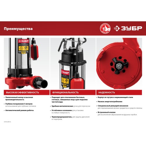 ЗУБР 1350 Вт, фекальный насос с режущим механизмом (НПФ-1350-Р)