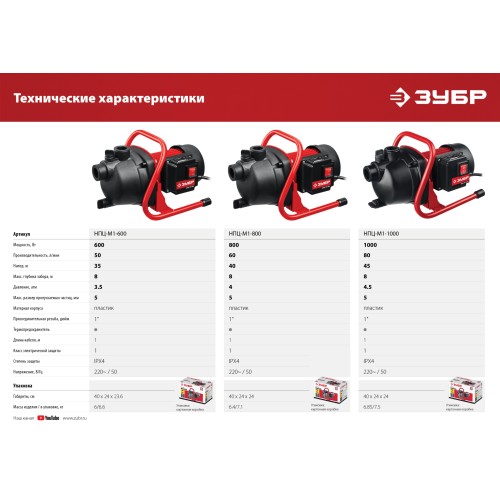 ЗУБР 800 Вт, поверхностный (садовый) центробежный насос (НПЦ-М1-800)