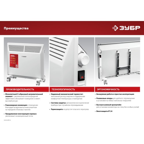 ЗУБР М серия 2 кВт, электрический конвектор (КЭМ-2000)