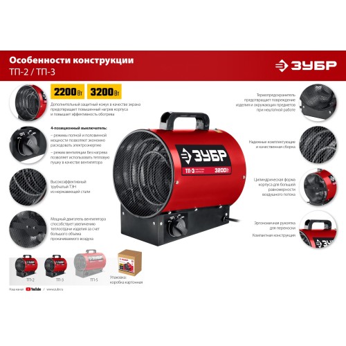 ЗУБР 2 кВт, электрическая тепловая пушка (ТП-2)