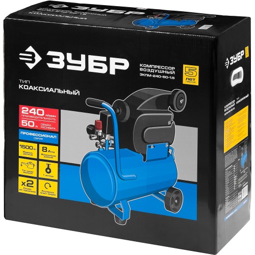 ЗУБР 240 л/мин, 50 л, 1500 Вт, масляный компрессор, Профессионал (ЗКПМ-240-50-1.5)