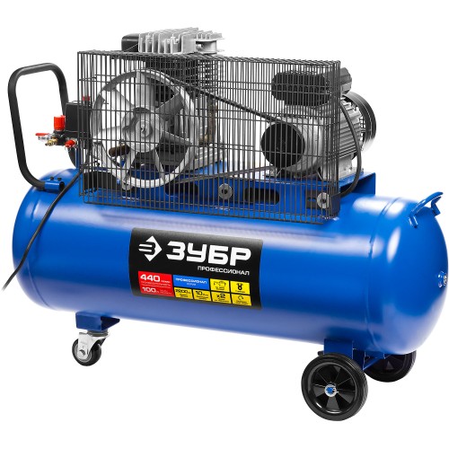 ЗУБР 440 л/мин, 100 л, 2200 Вт, ременной масляный компрессор, Профессионал (ЗКПМ-440-100-Р-2.2)