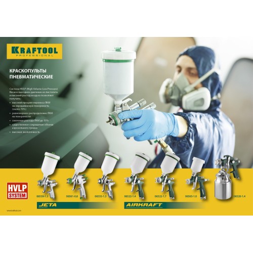 KRAFTOOL AirKraft, HVLP, 1.4 мм, пневматический краскопульт с верхним бачком (06522-1.4)