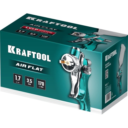 KRAFTOOL AirFlat, LVLP, 1.7 мм, пневматический краскопульт с верхним бачком (06524-1.7)