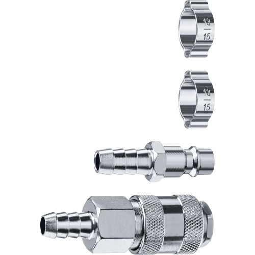 ЗУБР (штуцер ″елочка″, 10 мм - рапид муфта) + (рапид штуцер-штуцер ″елочка″, 10 мм) + (обжимные хомуты 2 шт), набор, Профессионал (64920-10-H)