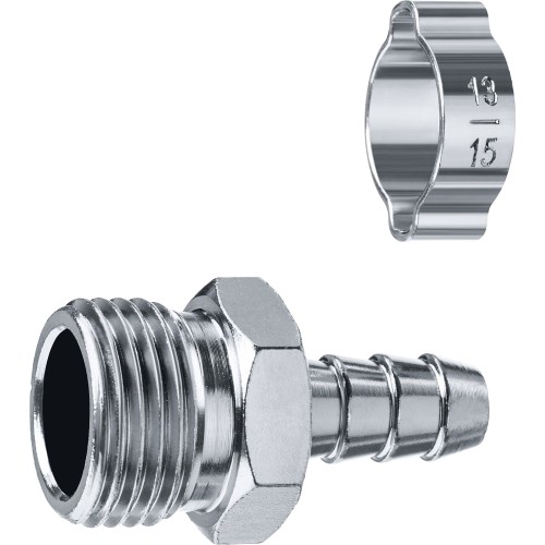 ЗУБР штуцер ″елочка″, 10 мм - 1/2″M, переходник с обжимным хомутом, Профессионал (64924-1/2-10)