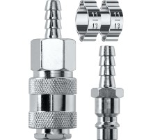 KRAFTOOL (штуцер ″елочка″, 8 мм - рапид муфта) + (рапид штуцер-штуцер ″елочка″, 8 мм) + (обжимные хомуты 2 шт), набор (06599-08-H)