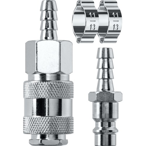 KRAFTOOL (штуцер ″елочка″, 8 мм - рапид муфта) + (рапид штуцер-штуцер ″елочка″, 8 мм) + (обжимные хомуты 2 шт), набор (06599-08-H)