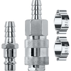 KRAFTOOL (штуцер ″елочка″, 10 мм - рапид муфта) + (рапид штуцер-штуцер ″елочка″, 10 мм) + (обжимные хомуты 2 шт), набор (06599-10-H)