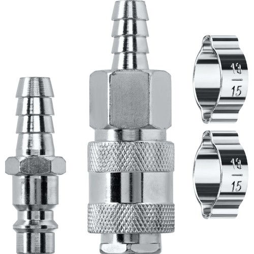 KRAFTOOL (штуцер ″елочка″, 10 мм - рапид муфта) + (рапид штуцер-штуцер ″елочка″, 10 мм) + (обжимные хомуты 2 шт), набор (06599-10-H)