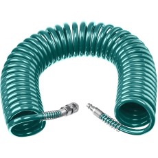 KRAFTOOL 15 м, 8 х 12 мм, 15 бар, воздушный спиральный шланг с фитингами рапид (06590-15)