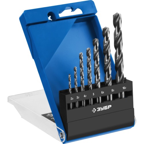 ЗУБР ПРОФ-А, 7 шт, (2.5-10.2 мм), сталь Р6М5, класс А, резьбовой, набор сверл по металлу, Профессионал (29625-H7R)