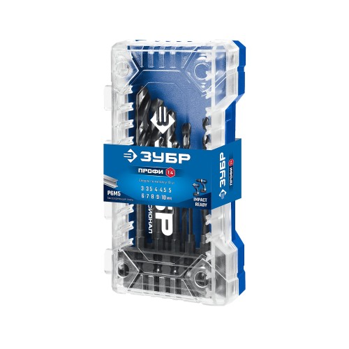 ЗУБР НЕХ-1/4″, 10 шт, набор сверл по металлу для винтовёртов и шуруповертов IMPACT READY (29623-H10)