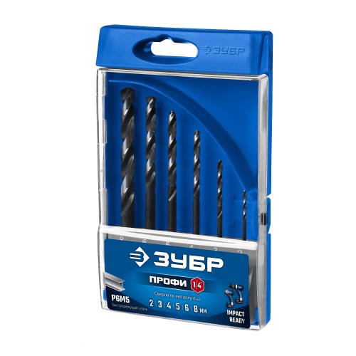ЗУБР НЕХ-1/4″, 6 шт, набор сверл по металлу для винтовёртов и шуруповертов IMPACT READY (29623-H6)