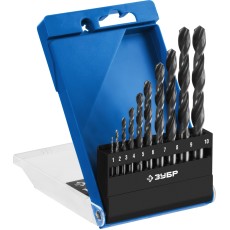 ЗУБР ПРОФ-В, 10 шт, (1-10 мм), сталь Р6М5, класс В, набор сверл по металлу, Профессионал (29621-H10)