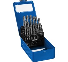 ЗУБР ПРОФ-В, 25 шт, (1-13 мм), сталь Р6М5, класс В, мет.бокс, набор сверл по металлу, Профессионал (29621-H25)