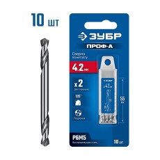ЗУБР Профессионал 4.2х55мм, Сверло двухстороннее по металлу Проф-А, сталь Р6М5, класс А, 10шт