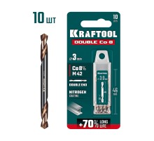 KRAFTOOL DOUBLE Сo-8 3.0х46мм, Сверло двухстороннее по металлу, сталь M42(+8%Co), класс А (29654-3.0-10)