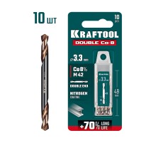 KRAFTOOL DOUBLE Сo-8 3.3х49мм, Сверло двухстороннее по металлу, сталь M42(+8%Co), класс А (29654-3.3-10)
