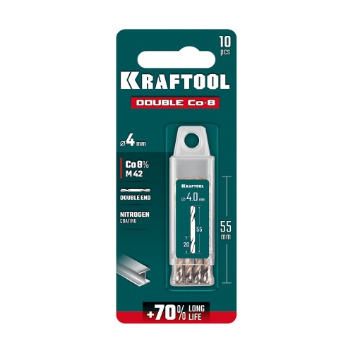 KRAFTOOL DOUBLE Сo-8 4х55мм, Сверло двухстороннее по металлу, сталь M42(+8%Co), класс А (29654-4.0-10)