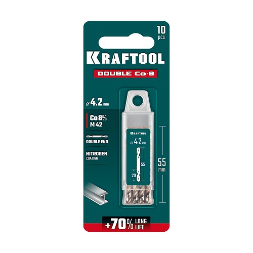 KRAFTOOL DOUBLE Сo-8 4.2х55мм, Сверло двухстороннее по металлу, сталь M42(+8%Co), класс А (29654-4.2-10)