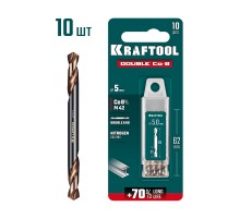 KRAFTOOL DOUBLE Сo-8 5х62мм, Сверло двухстороннее по металлу, сталь M42(+8%Co), класс А (29654-5.0-10)