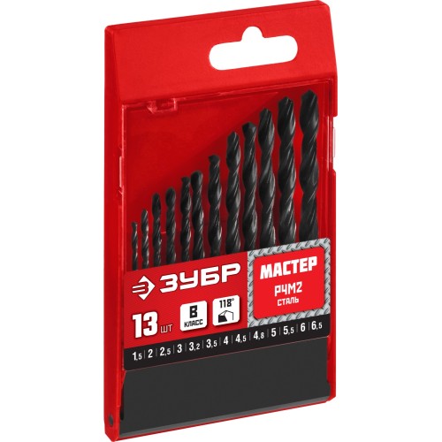 ЗУБР 13 шт, (1.5-6.5 мм), сталь Р4М2, класс В, набор сверл по металлу (29605-H13)