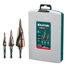KRAFTOOL COBALT 3 шт., 4-32мм, азотирование, винтовая спираль, набор сверл ступенчатых(29691-4-32-H3)