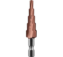 ЗУБР Кобальт, 4-12 мм, 5 ступеней, сталь Р6М5, кобальтовое покрытие, ступенчатое сверло, Профессионал (29672-4-12-5)