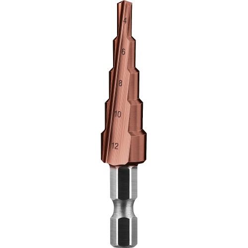 ЗУБР Кобальт, 4-12 мм, 5 ступеней, сталь Р6М5, кобальтовое покрытие, ступенчатое сверло, Профессионал (29672-4-12-5)