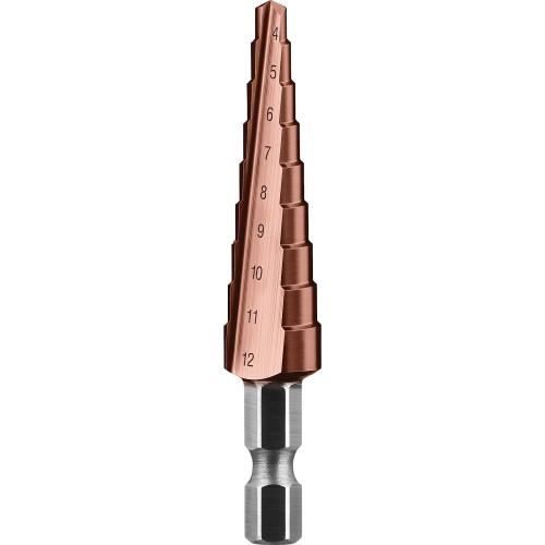 ЗУБР Кобальт, 4-12 мм, 9 ступеней, сталь Р6М5, кобальтовое покрытие, ступенчатое сверло, Профессионал (29672-4-12-9)