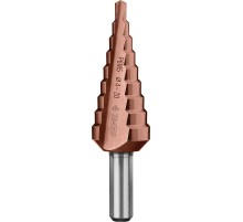 ЗУБР Кобальт, 4-20 мм, 9 ступеней, сталь Р6М5, кобальтовое покрытие, ступенчатое сверло, Профессионал (29672-4-20-9)