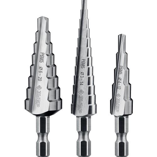 ЗУБР 3-20 мм, 3 шт, сталь Р6М5, набор ступенчатых сверл, Профессионал (29670-3-20-H3)