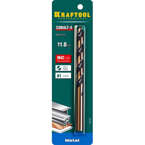 KRAFTOOL COBALT-8, 11.0 х 142 мм, сталь М42, HSS-Co(8%), сверло по металлу (29656-11)
