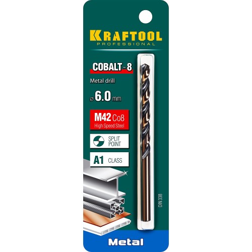KRAFTOOL COBALT-8, 6.0 х 93 мм, сталь М42, HSS-Co(8%), сверло по металлу (29656-6)