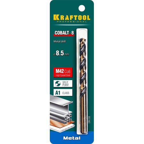 KRAFTOOL COBALT-8, 8.5 х 117 мм, сталь М42, HSS-Co(8%), сверло по металлу (29656-8.5)
