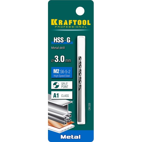 KRAFTOOL HSS-G, 3.0 х 61 мм, сталь P6M5, сверло по металлу (29651-3)