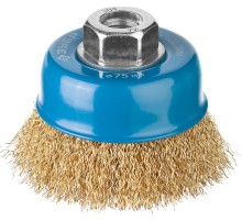 ЗУБР 75 мм, витая стальная латунированная проволока 0.3 мм, чашечная щетка-крацовка для УШМ, Профессионал (3526-075)