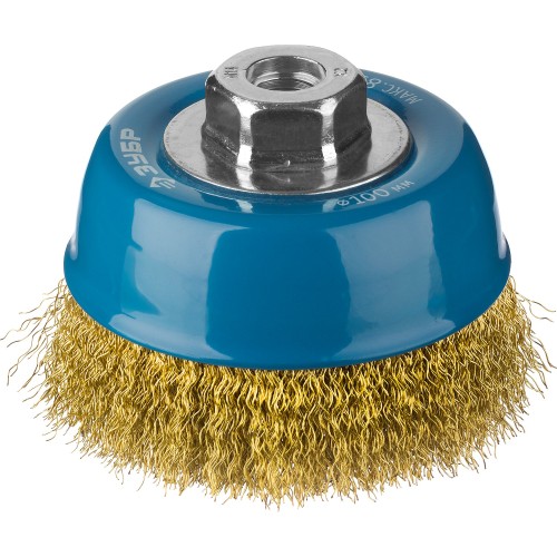 ЗУБР 100 мм, витая стальная латунированная проволока 0.3 мм, чашечная щетка-крацовка для УШМ, Профессионал (3526-100)