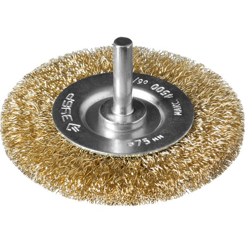 ЗУБР 75 мм, витая стальная латунированная проволока 0.3 мм, щетка дисковая для дрели, Профессионал (3520-075)