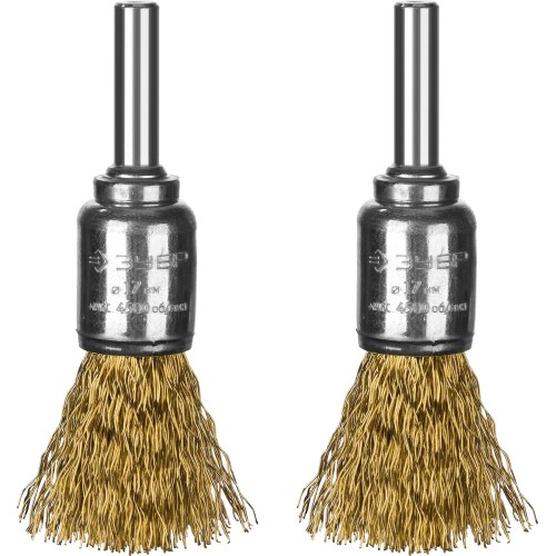 ЗУБР 2 шт, 17 мм, витая стальная латунированная проволока 0.3 мм, набор кистевых щеток-крацовок для дрели, Профессионал (35225-17-H2)