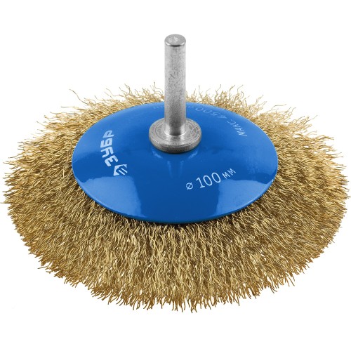 ЗУБР 100 мм, витая латунированная, стальная 0.3 мм, коническая щетка для дрели, Профессионал (35233-100)