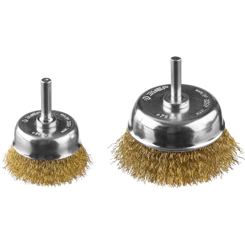 ЗУБР d 50/75 мм, витая стальная латунированная проволока 0.3 мм, набор чашечных щеток-крацовок для дрели, Профессионал (3531-H2)