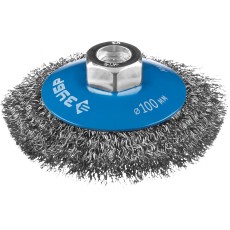 ЗУБР 100 мм, витая стальная латунированная проволока 0.3 мм, коническая щетка-крацовка для УШМ, Профессионал (35265-100)