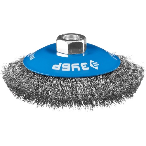 ЗУБР 100 мм, витая стальная латунированная проволока 0.3 мм, коническая щетка-крацовка для УШМ, Профессионал (35265-100)